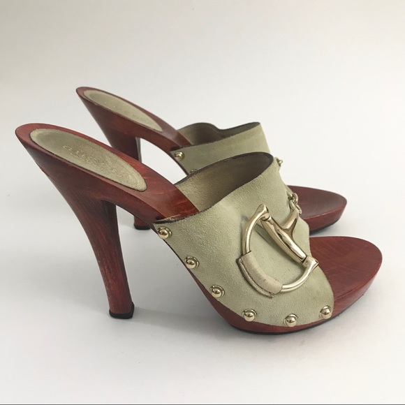 Gucci Suede Leather horsebit heels clogs 7.5 - Picture 2 of 8